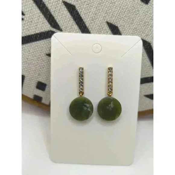 J Crew Jade Green Marble Disc Gold Tone Stud Earrings Womens - Picture 1 of 7